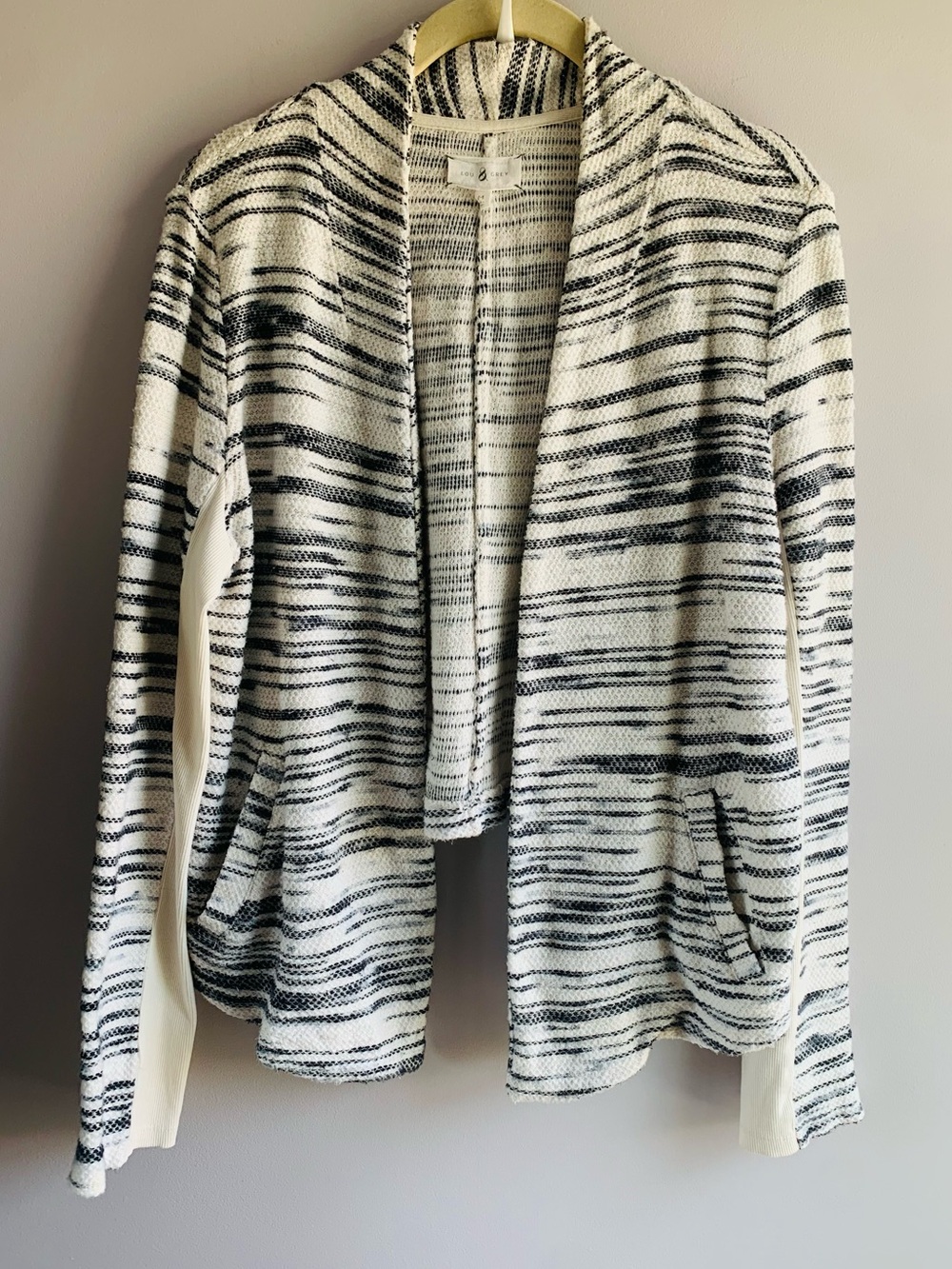 Lou & Grey Lightweight Cotton Jacket Black Cream Open Front Casual EUC Medium